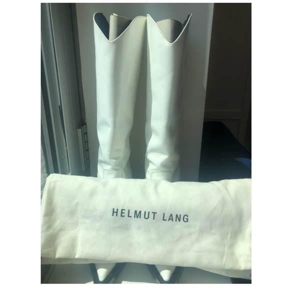 🦋 Helmut Lang Runway Tall White Patent Leather Cowboy Boots - Picture 5 of 5